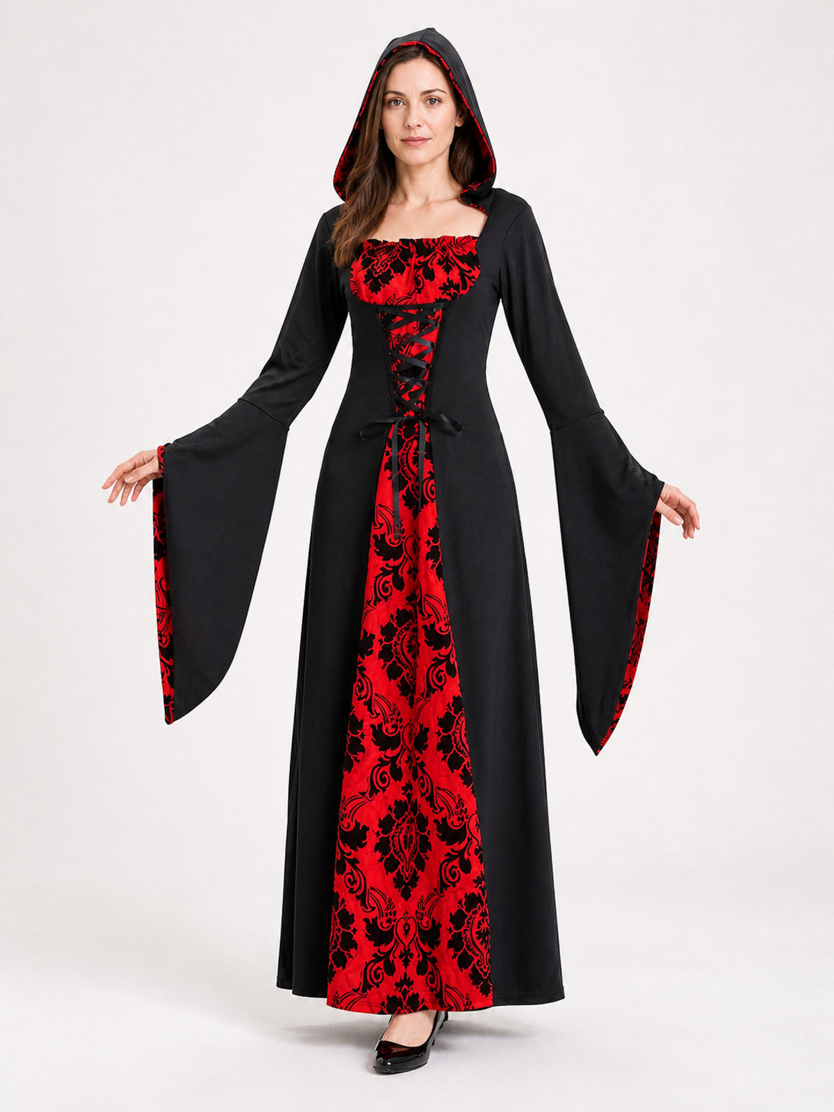 Black and Red Hooded Cloak for Cosplay