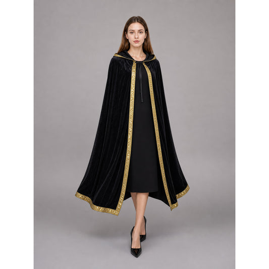 Black Carnival Cloak with Hood and Gold Trim
