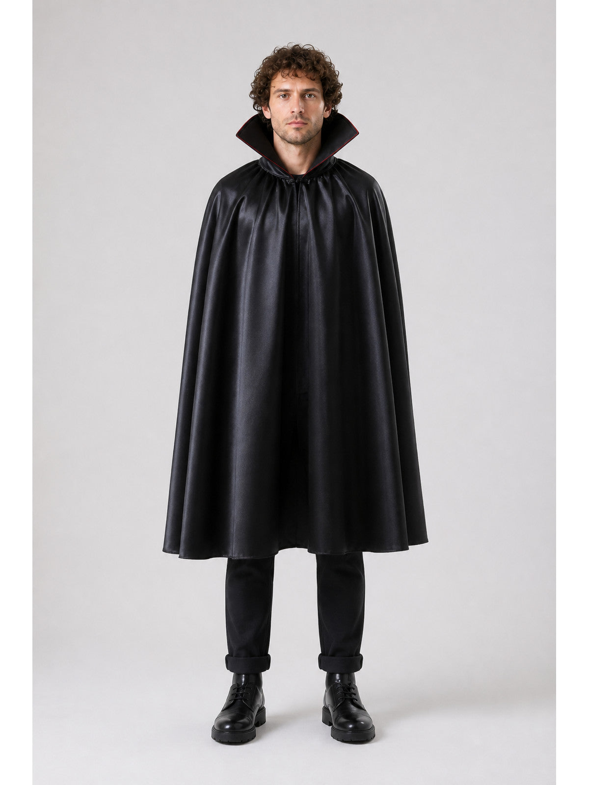 Black Costume Cape with Hood and Red Trim main product view