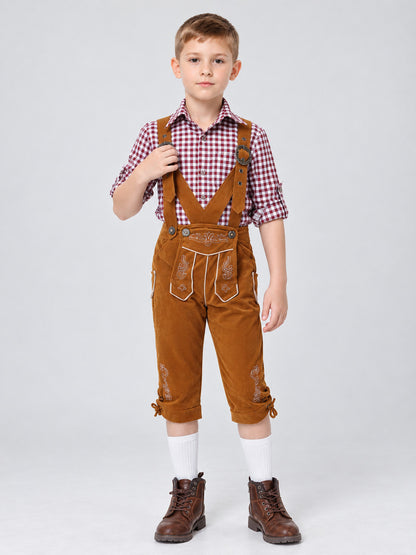 Children's Bavarian-Style Costume, Plaid, Shorts with Suspenders