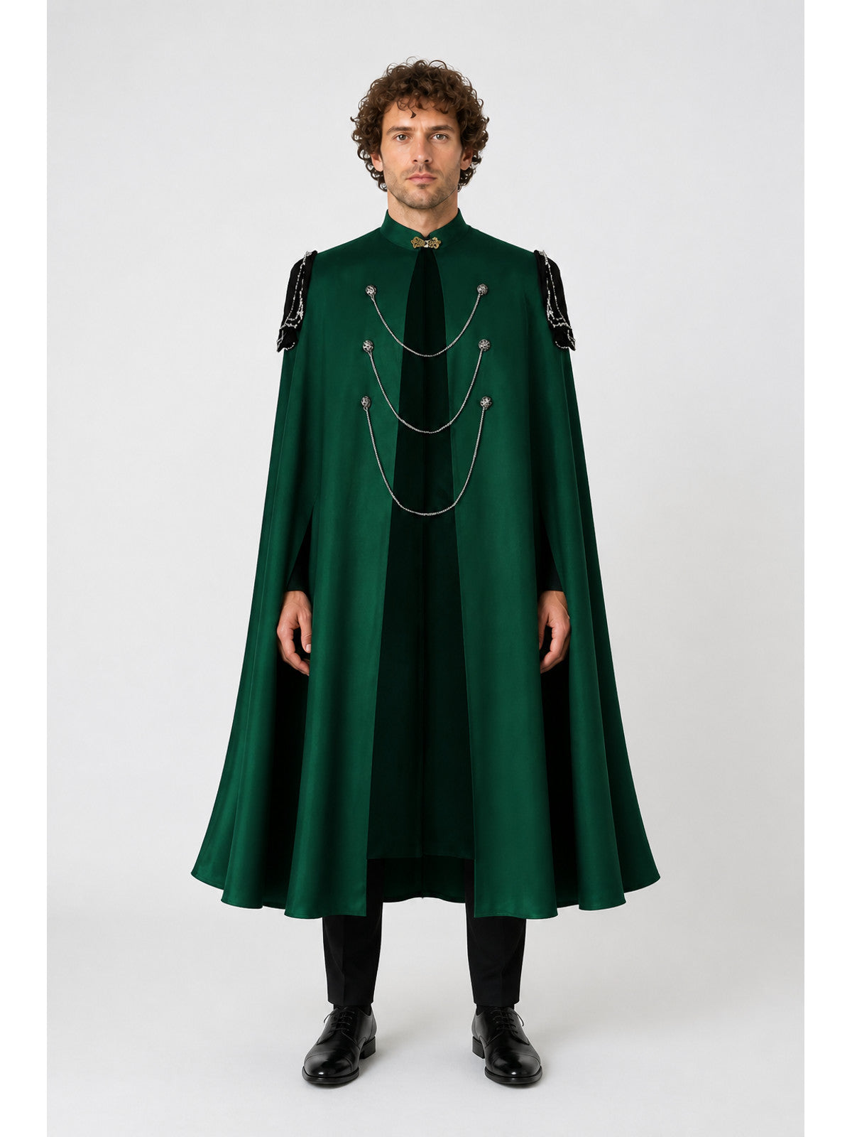 Gothic Cape with Chains and Stand-Up Collar main product view