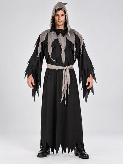 Black and Gray Vampire Costume with Hood and Belt