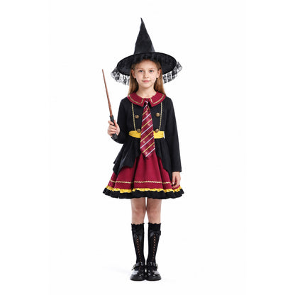 Witch Costume with Layered Dress and Lace Hat