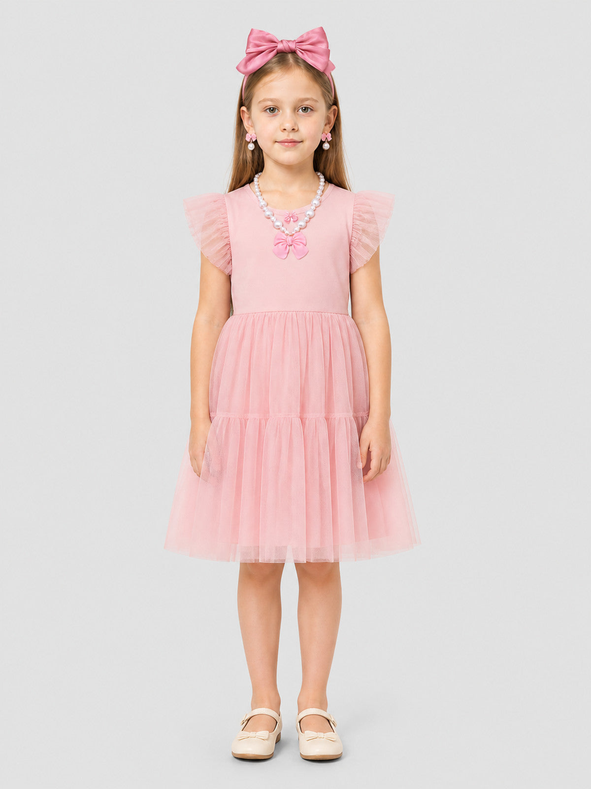 Peach Accessories Set: Bows, Necklace, Earrings on-model view