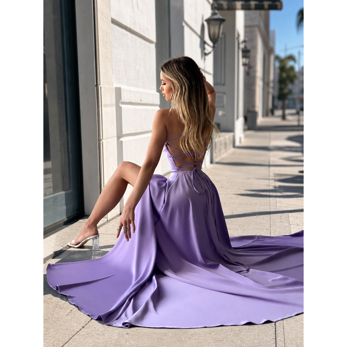Evening Dress with an Open Back and Long Train