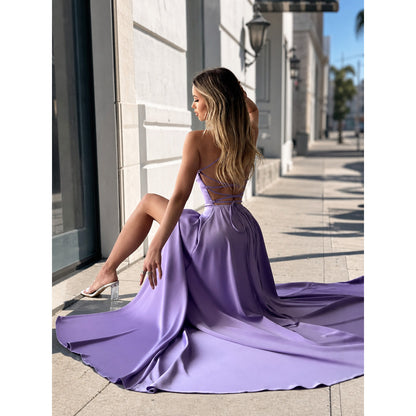 Evening Dress with an Open Back and Long Train