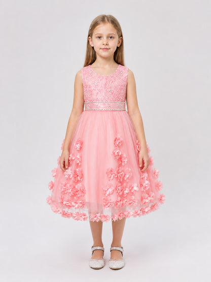 Girls' Formal Sequin Dress with 3D Flowers on-model view