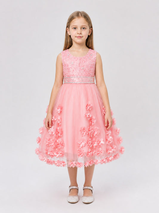 Girls' Formal Sequin Dress with 3D Flowers on-model view