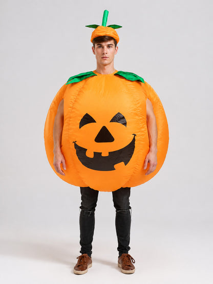 Inflatable Pumpkin Costume with Jack-o'-Lantern Face front view