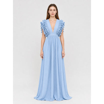 Light Blue Maxi Dress with a Deep V-Neck