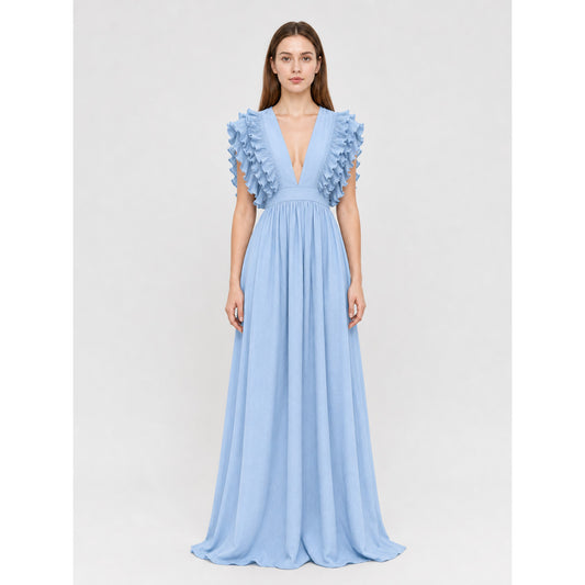 Light Blue Maxi Dress with a Deep V-Neck