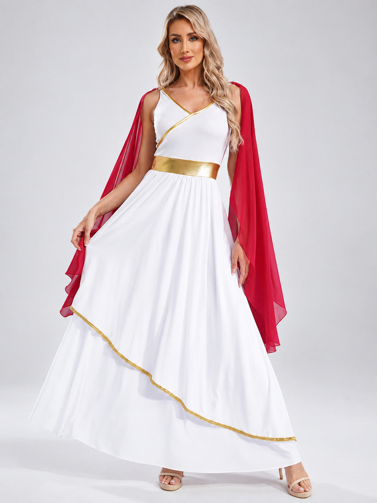 Greco-Roman Style Maxi Dress with Gold Belt