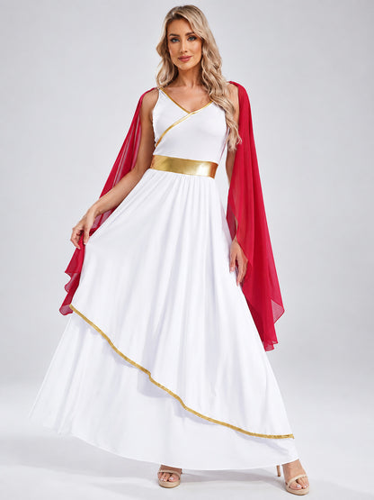 Greco-Roman Style Maxi Dress with Gold Belt