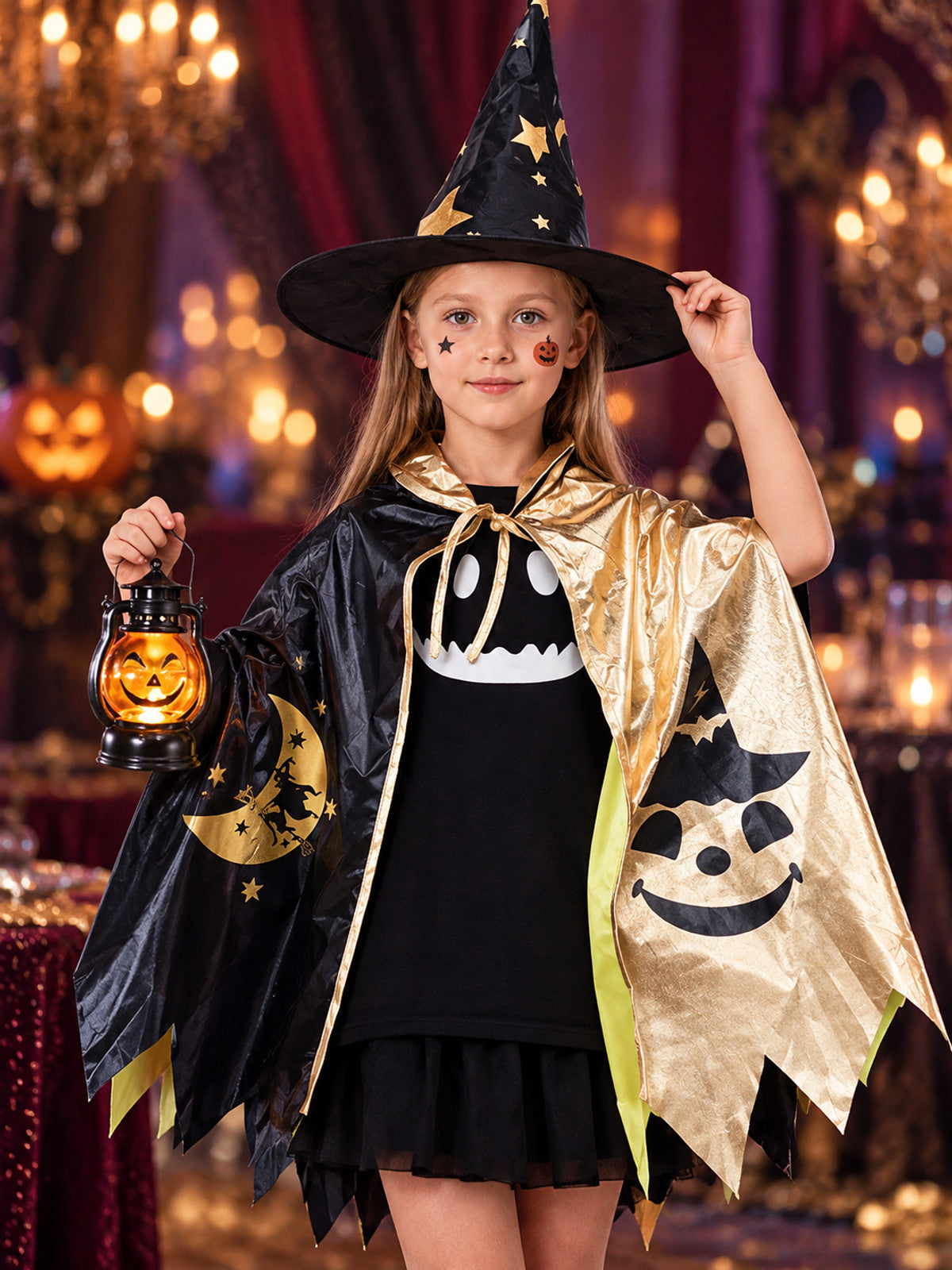 Kids' Halloween Costume with Cape, Hat, and Lantern