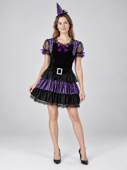 Witch Costume with Black and Purple Hat and Dress