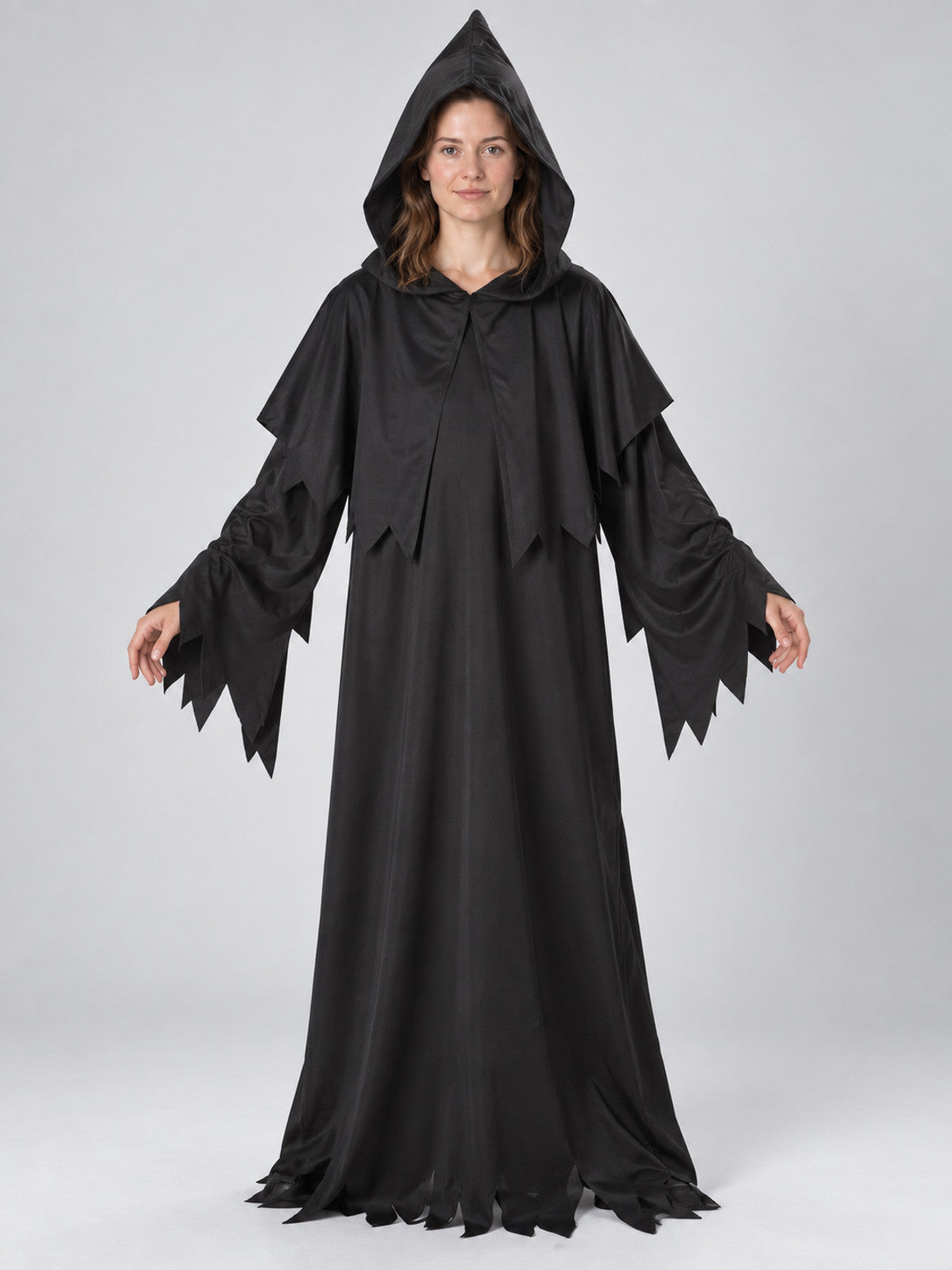 Black Grim Reaper Costume with Hood and Cape