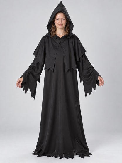 Black Grim Reaper Costume with Hood and Cape