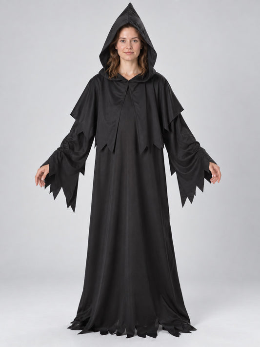 Black Grim Reaper Costume with Hood and Cape