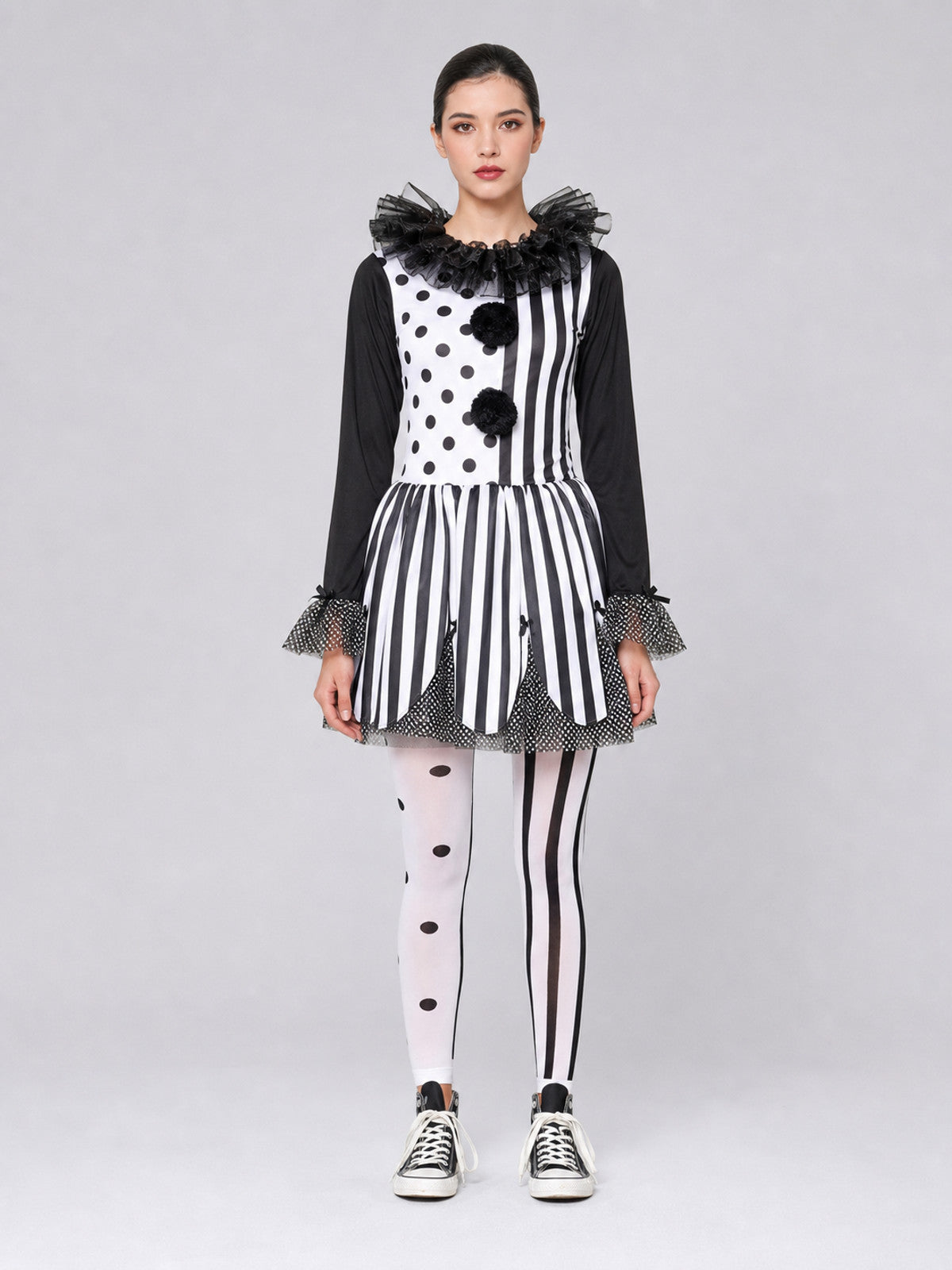 Black and White Clown Costume for Halloween and Cosplay front view