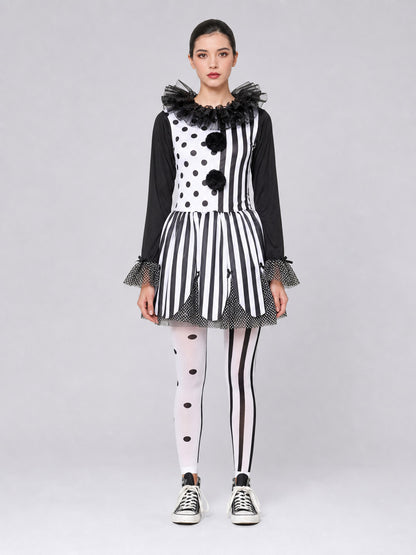 Black and White Clown Costume for Halloween and Cosplay front view