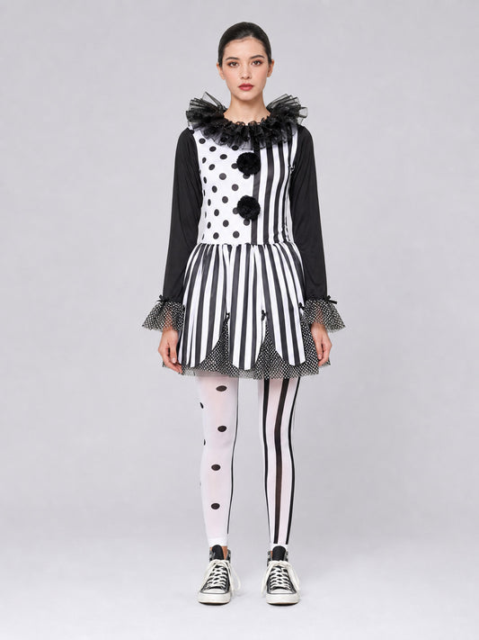 Black and White Clown Costume for Halloween and Cosplay front view