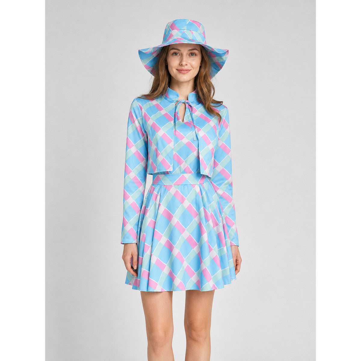 Barbie Cosplay Costume: Dress, Hat, and Belt on-model view