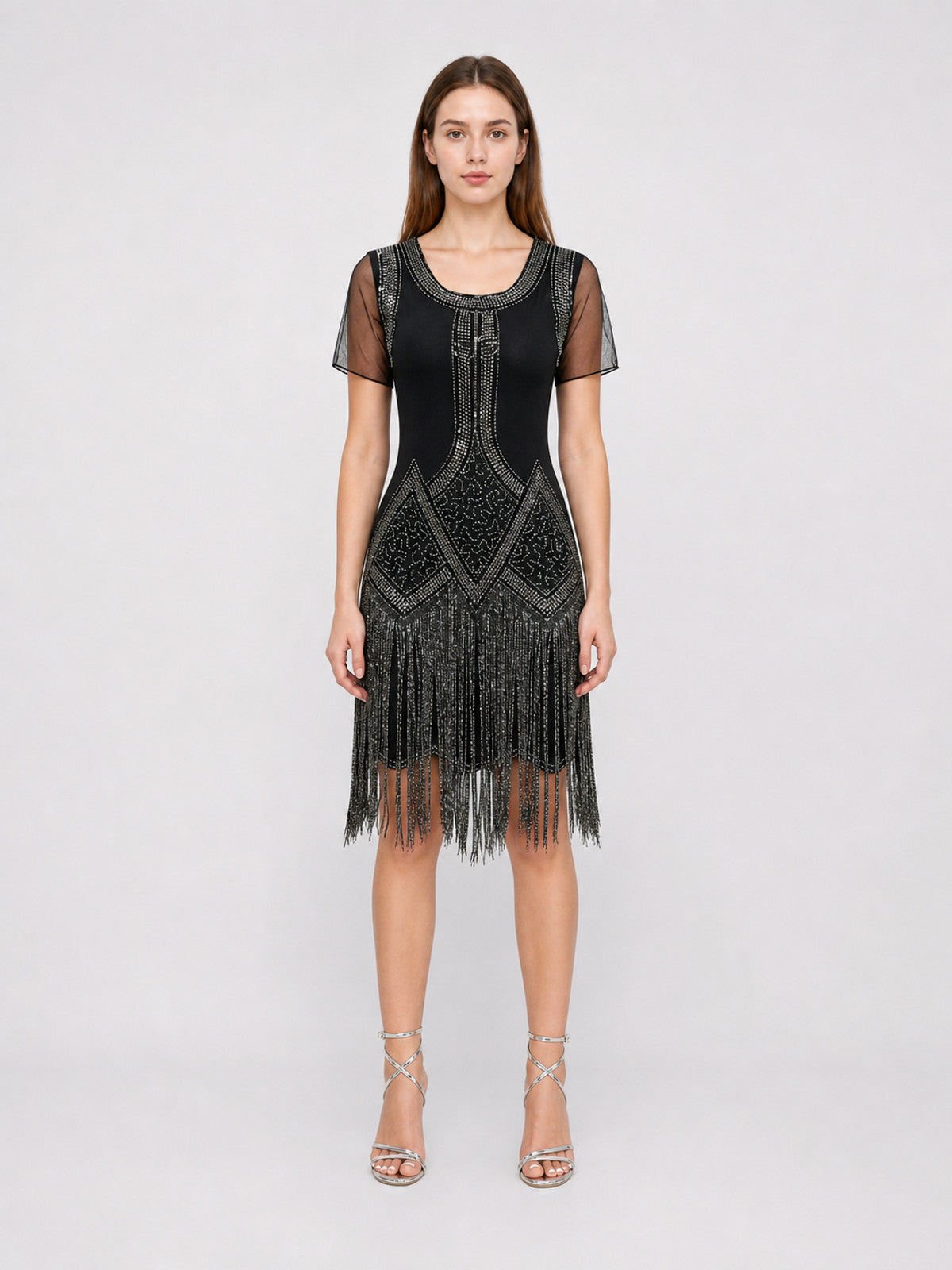 Vintage Fringe and Sequin Party Dress front view