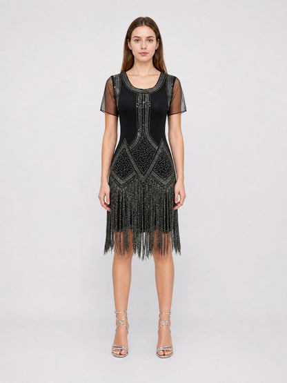 Vintage Fringe and Sequin Party Dress front view