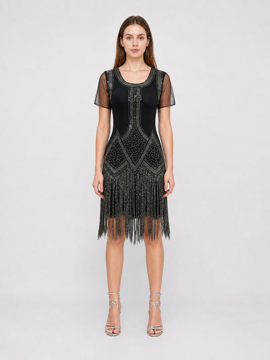 Vintage Fringe and Sequin Party Dress front view