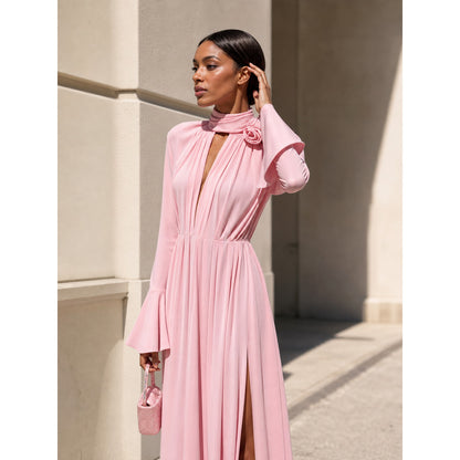 Women's Long Draped Dress with Flowers