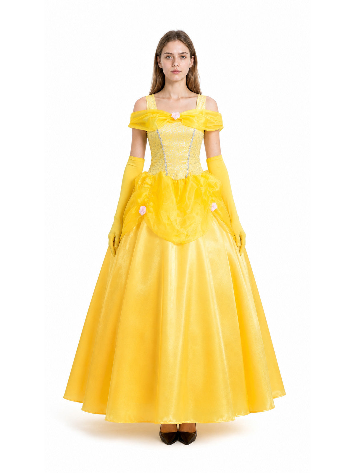 Yellow Ball Gown with Full Skirt and Flowers