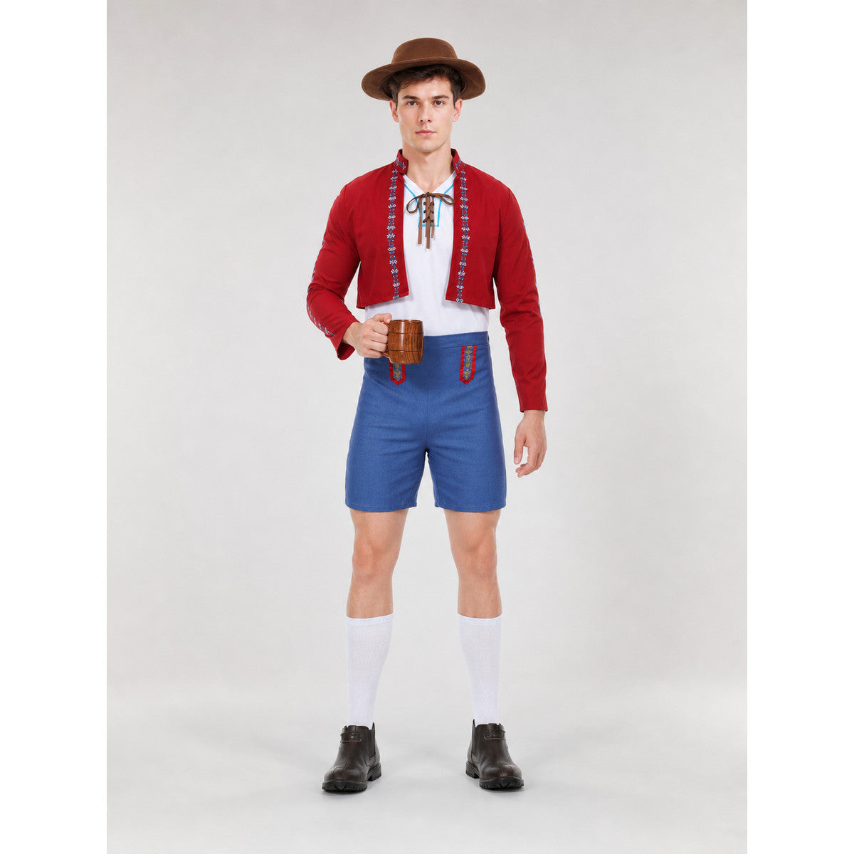 Oktoberfest-style carnival costume with hat on-model view