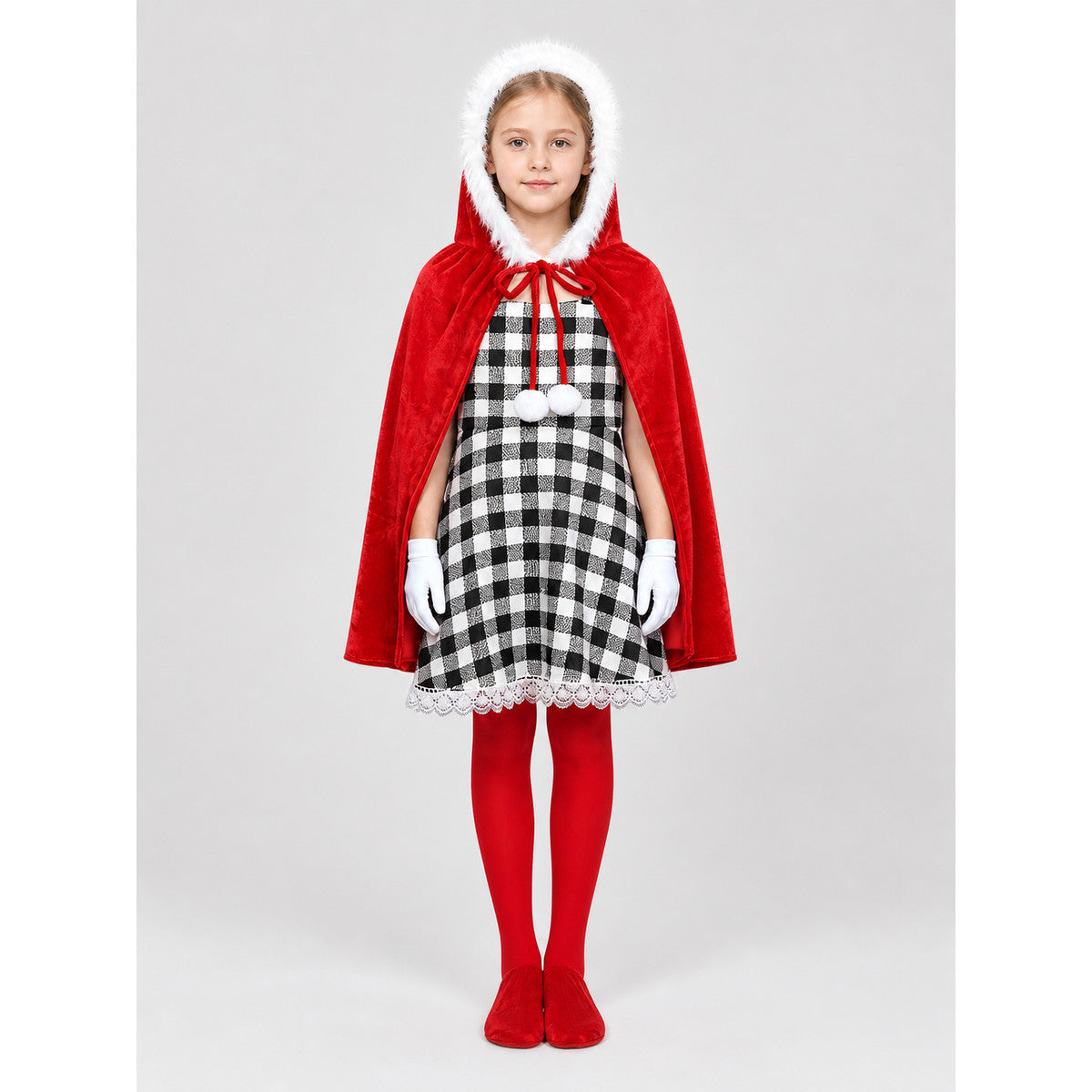Cindy Lou Who “The Grinch” Costume with Cape and Tights on-model view