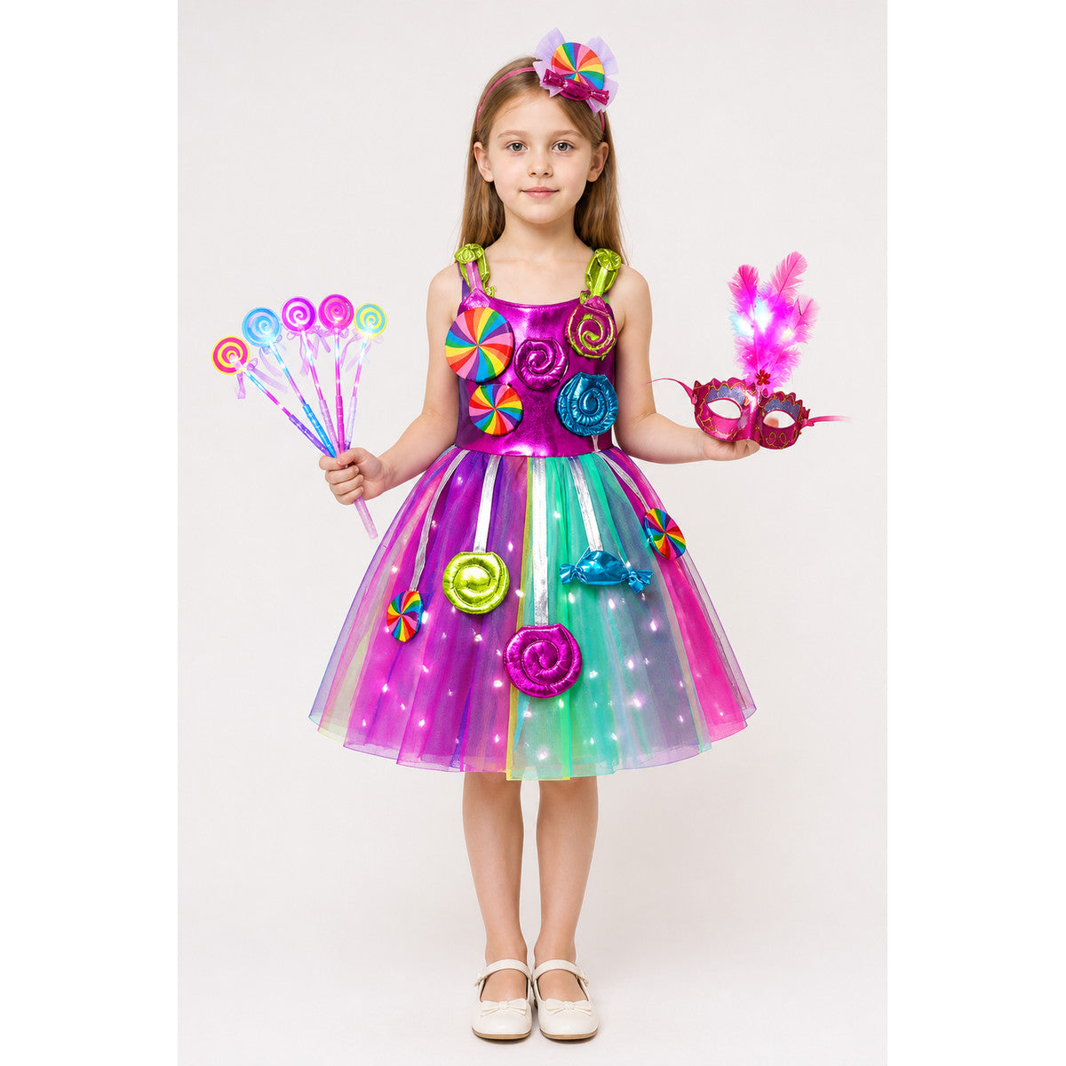 Girls' Dress with LED Lights and Candy Print main product view