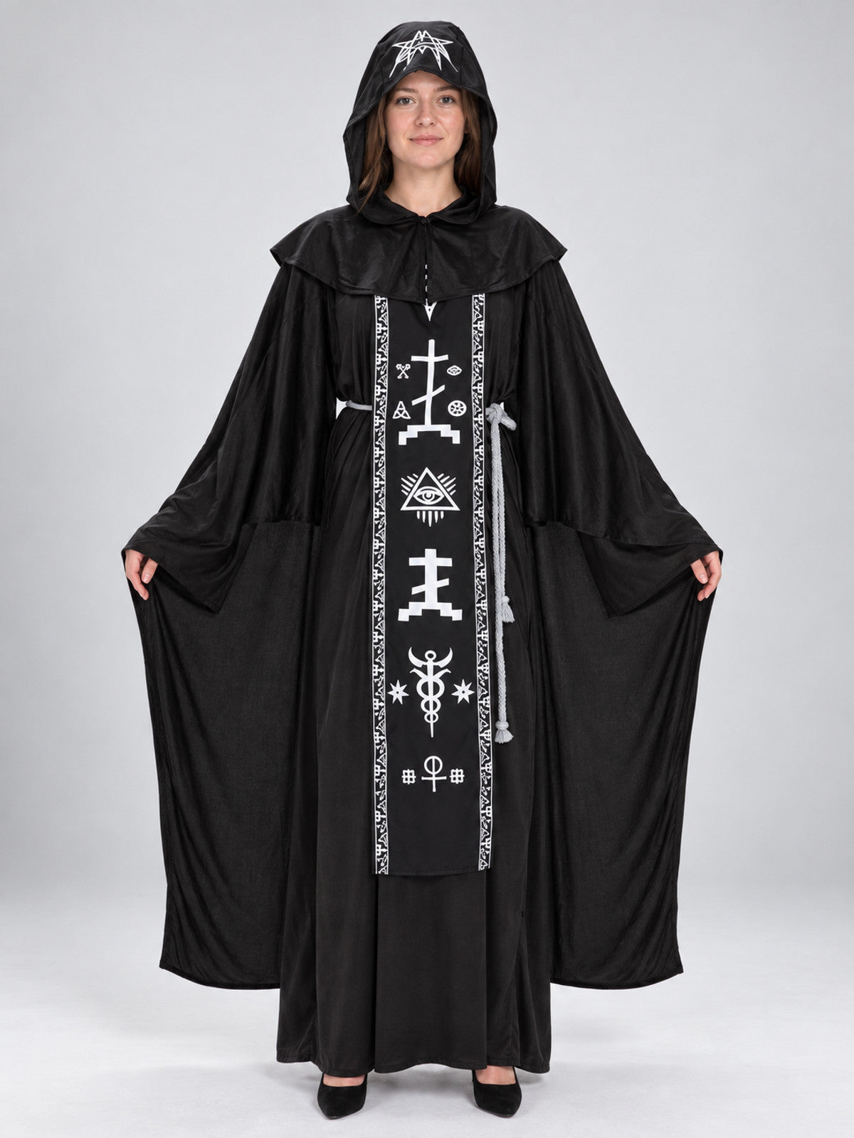 Dark Witch Halloween Costume with Hood and Belt