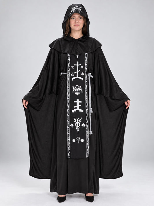 Dark Witch Halloween Costume with Hood and Belt