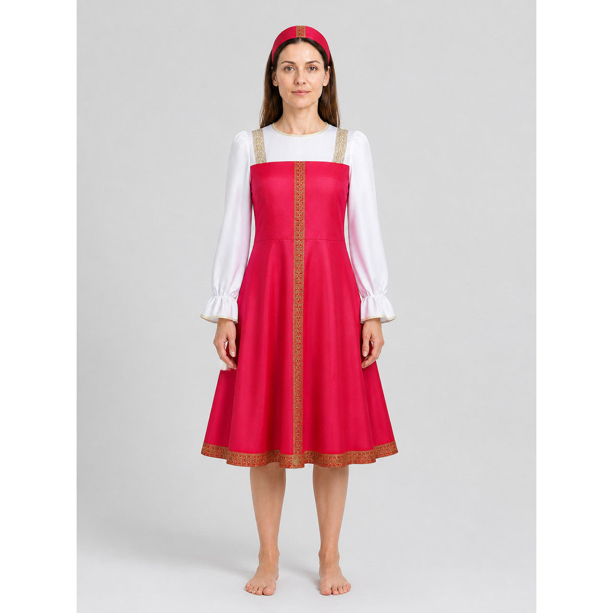 Russian Folk Costume: Dress and Kokoshnik on-model view