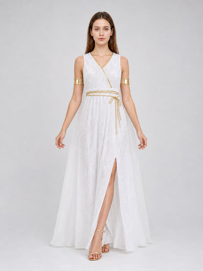 Greek-Style Dress with Gold Accents front view