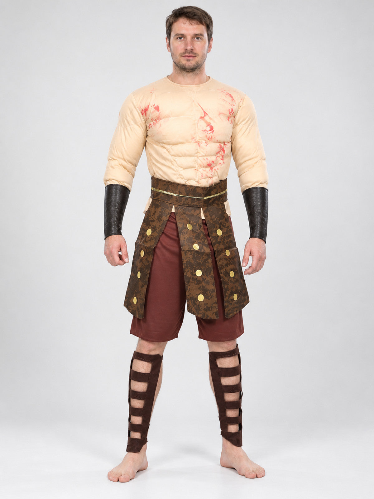 Warrior Costume with Long Sleeves and Brown Shorts