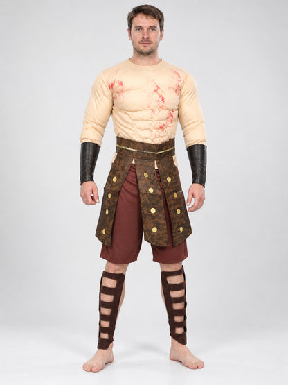 Warrior Costume with Long Sleeves and Brown Shorts