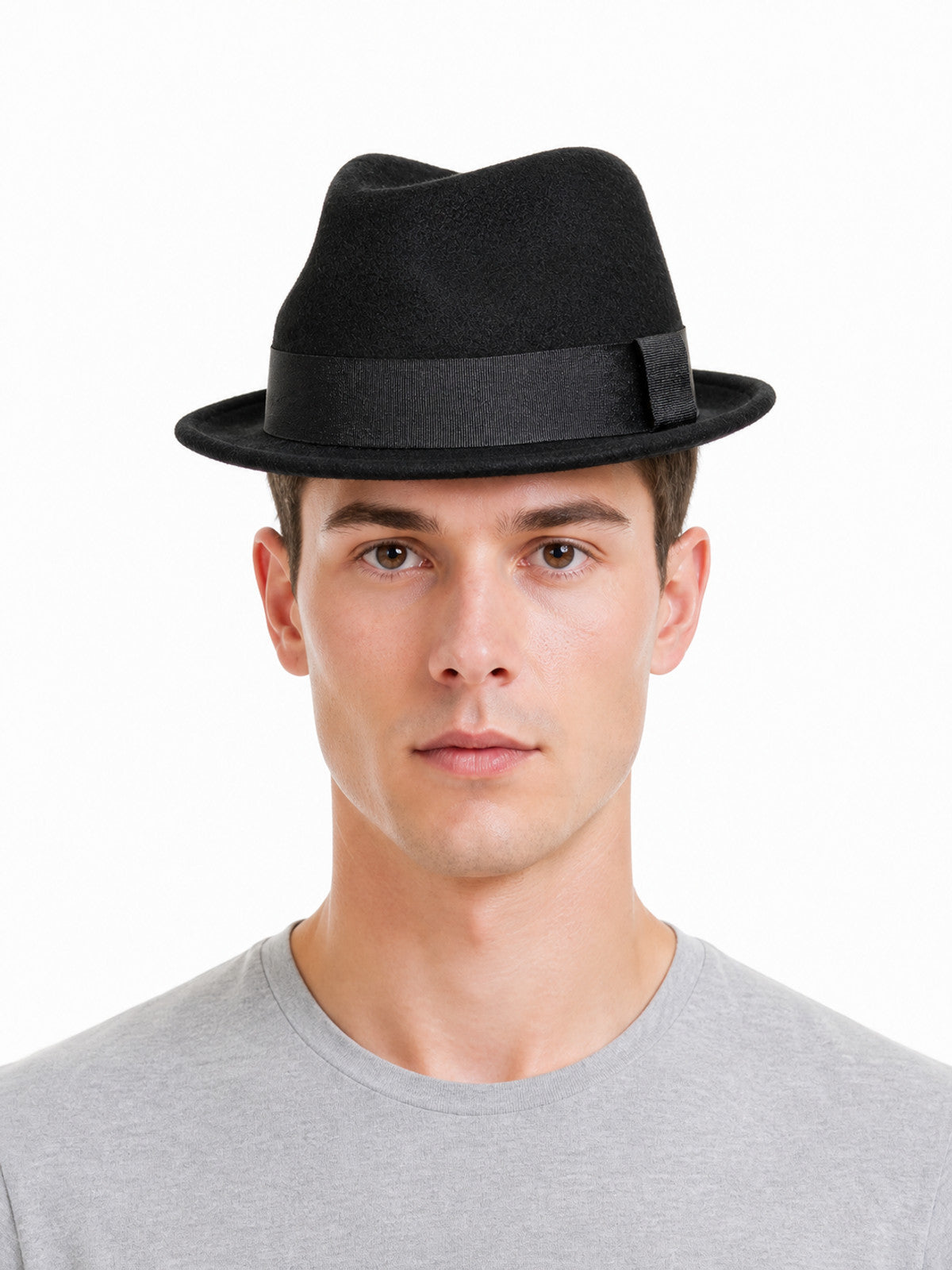 Black Carnival Fedora Hat with Ribbon front view