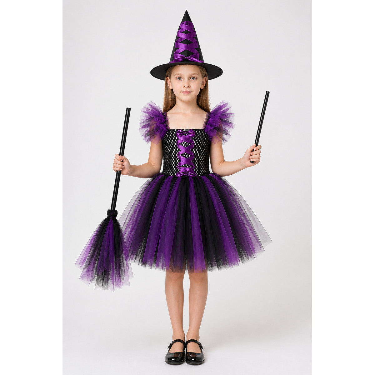 Girls' Witch Costume with Dress and Hat main product view