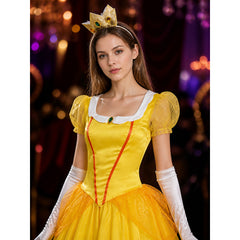 Super Mario Princess Daisy Yellow Dress Costume with Puffy Sleeves and Tiered Skirt