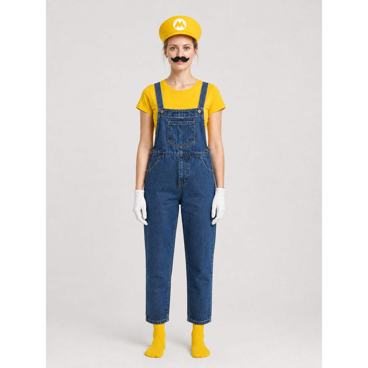 Mario Costume with T-Shirt and Denim Bib Overalls on-model view