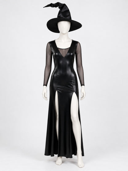 Witch Halloween Costume: Long Black Dress and Hat