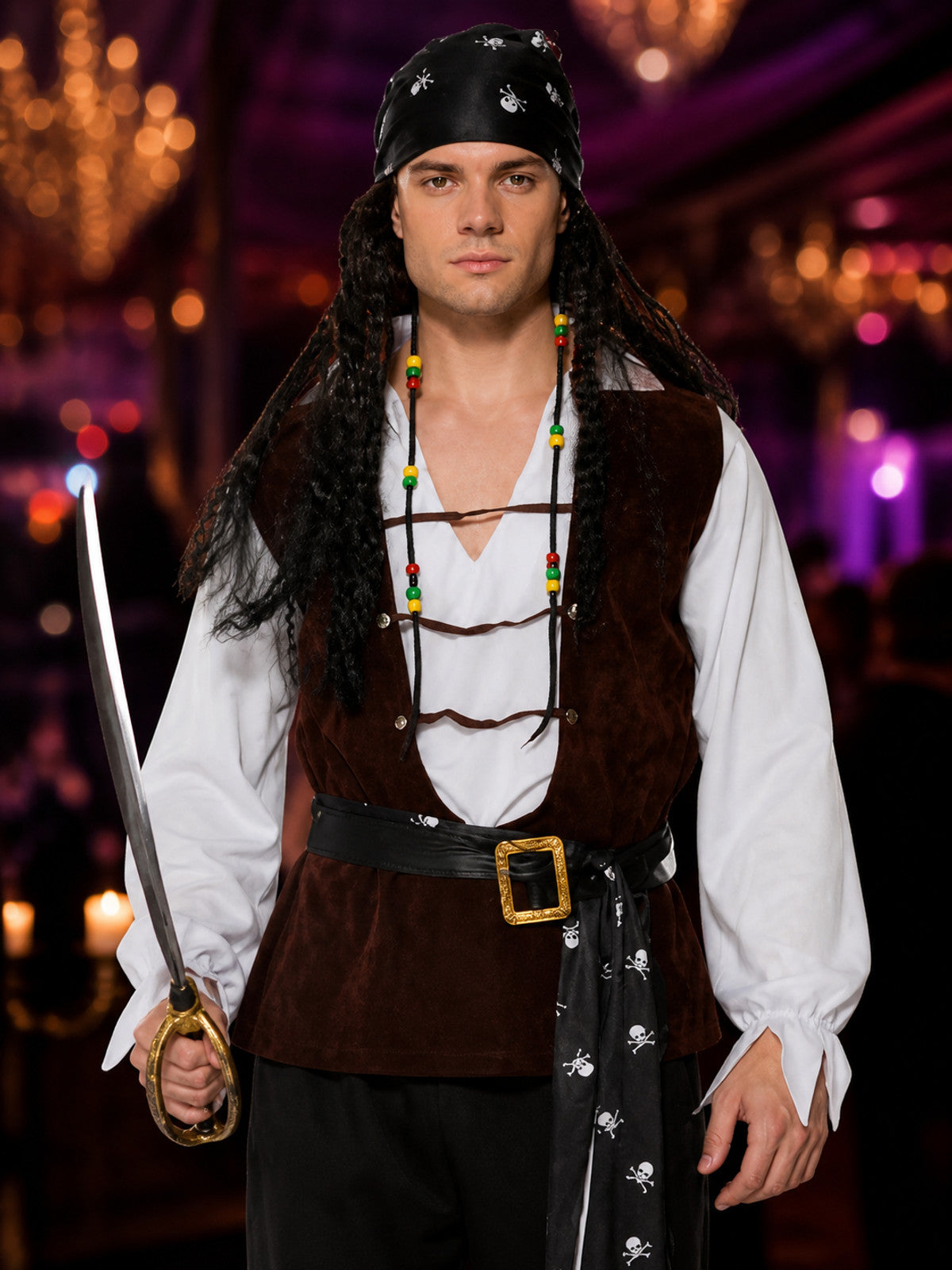 Pirate Cosplay Costume with Vest for Masquerades on-model view