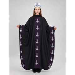 Hooded Cloak with Belt, Black with White Pattern