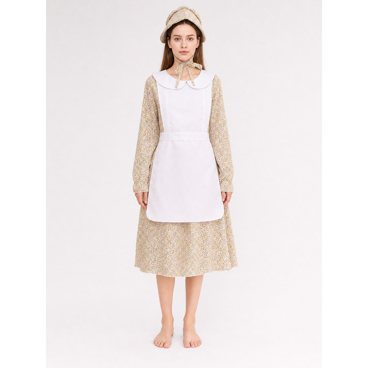 Cosplay Dress with Apron and Floral Print on-model view