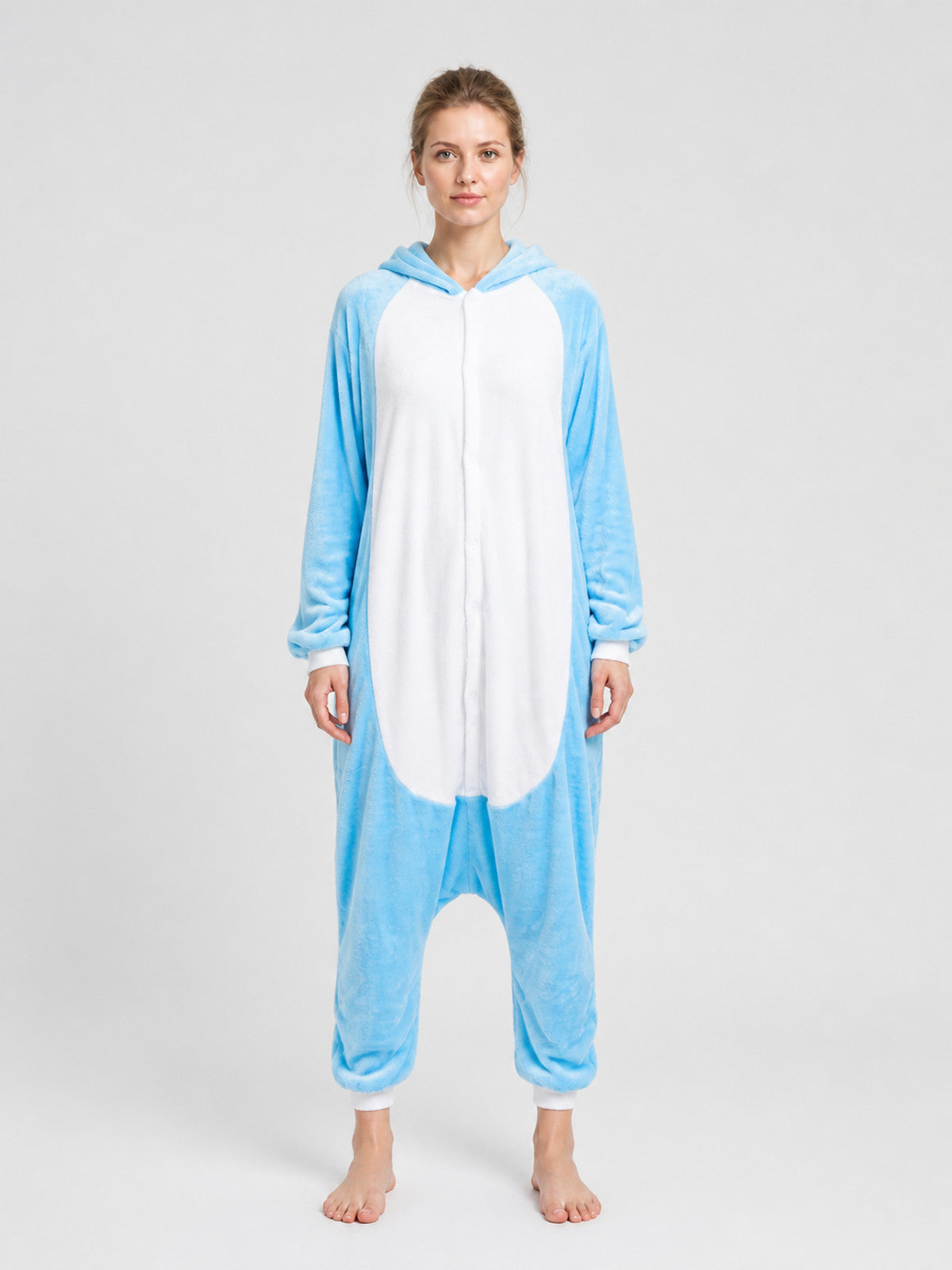 Warm Husky Flannel Pajama Jumpsuit with Hood on-model view
