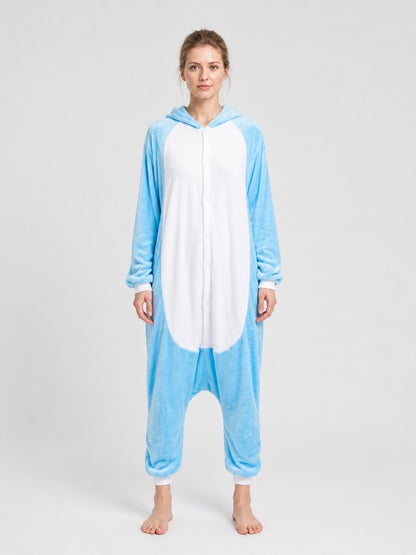 Warm Husky Flannel Pajama Jumpsuit with Hood on-model view